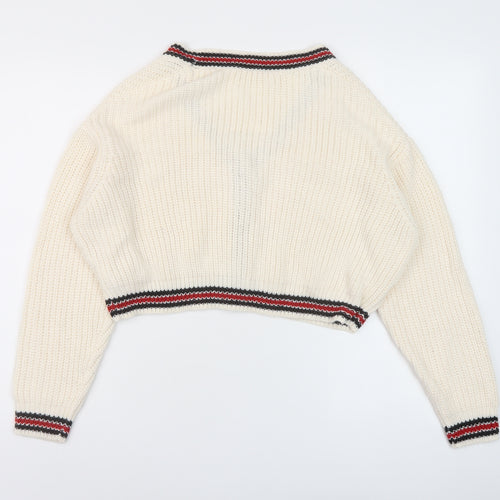 Pull&Bear Womens Ivory V-Neck Acrylic Cardigan Jumper Size XS