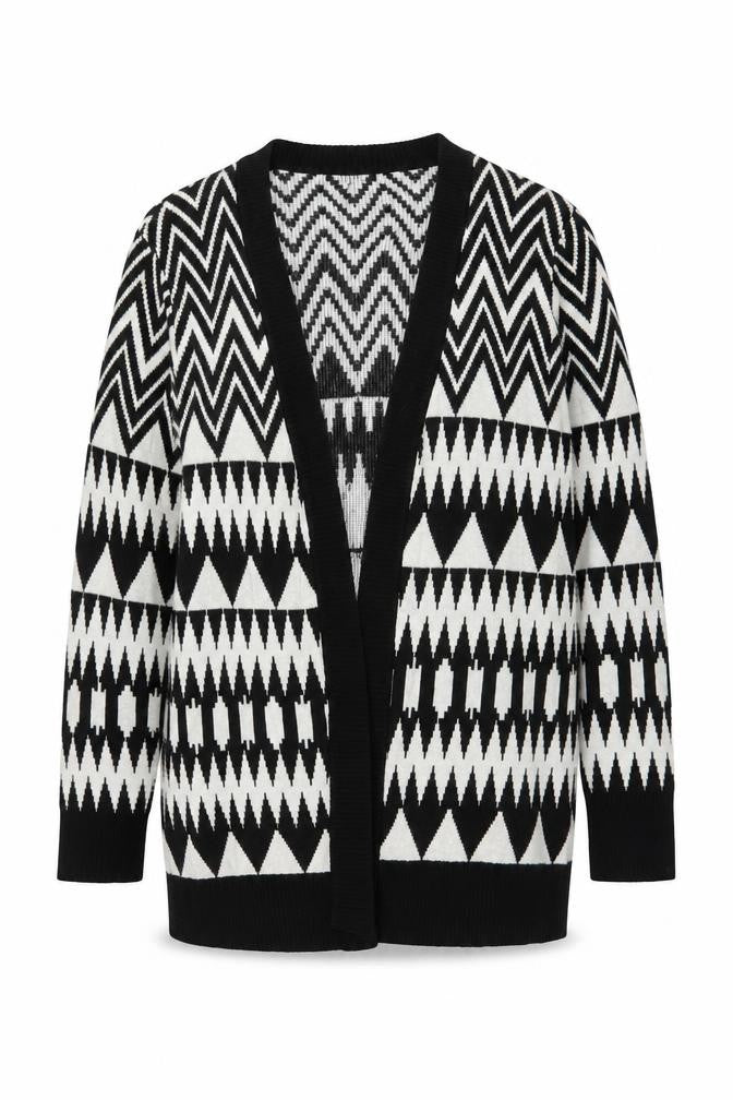 Forever 21 Womens Black V-Neck Geometric Cotton Cardigan Jumper Size M