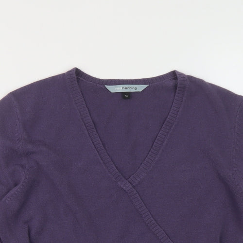 Red Herring Womens Purple V-Neck Acrylic Pullover Jumper Size 14
