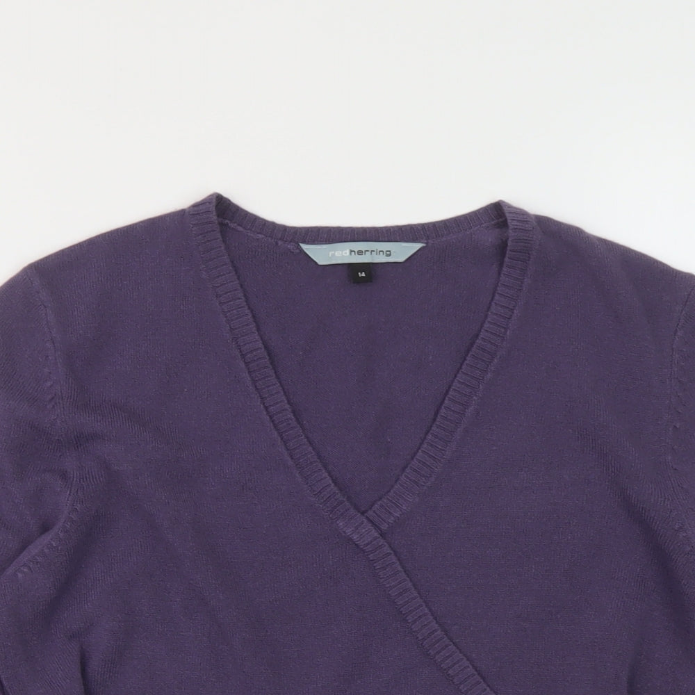 Red Herring Womens Purple V-Neck Acrylic Pullover Jumper Size 14