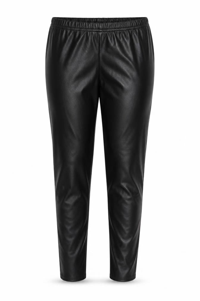 Front view of PRETTYLITTLETHING women’s black polyester jegging trousers, size UK 12, 26-inch leg regular