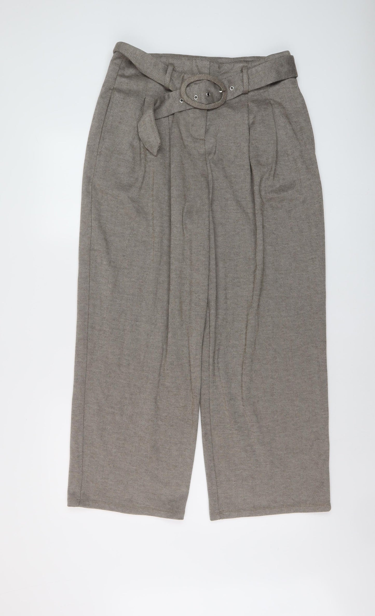 VILA Womens Beige Herringbone Polyester Trousers Size 30 in L27 in Regular Button