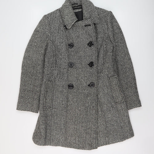 BHS Womens Black Herringbone Pea Coat Coat Size 10 Button