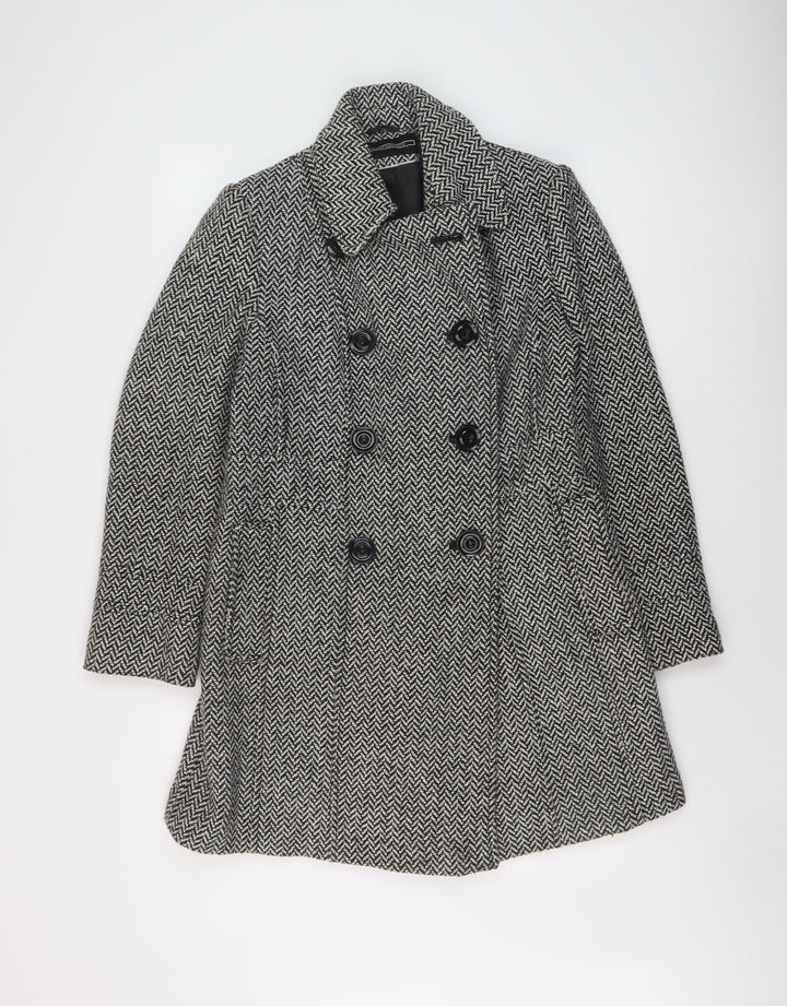 BHS Womens Black Herringbone Pea Coat Coat Size 10 Button