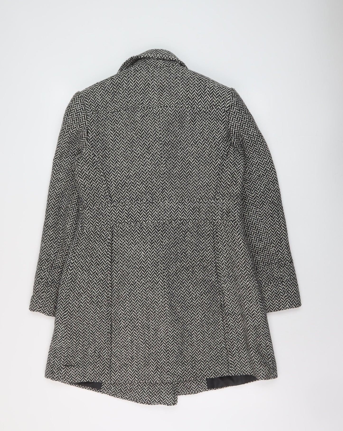 BHS Womens Black Herringbone Pea Coat Coat Size 10 Button