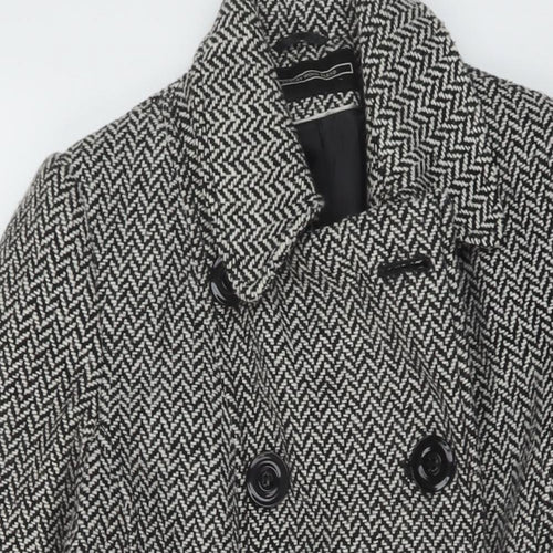 BHS Womens Black Herringbone Pea Coat Coat Size 10 Button