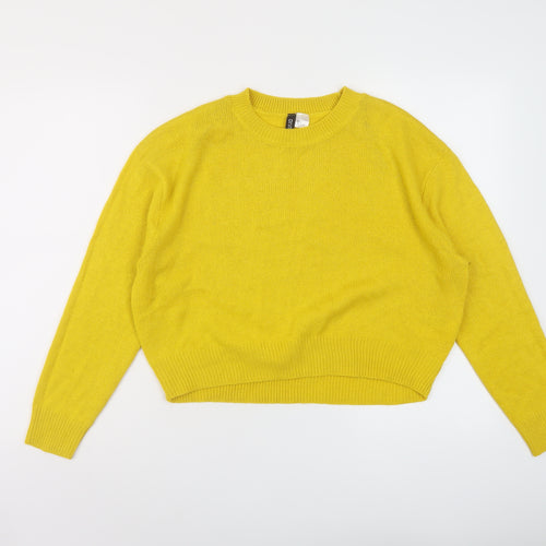 H&M Womens Yellow Round Neck Acrylic Pullover Jumper Size S