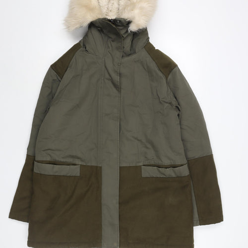 Topshop Womens Green Parka Coat Size 10 Zip - Panelled