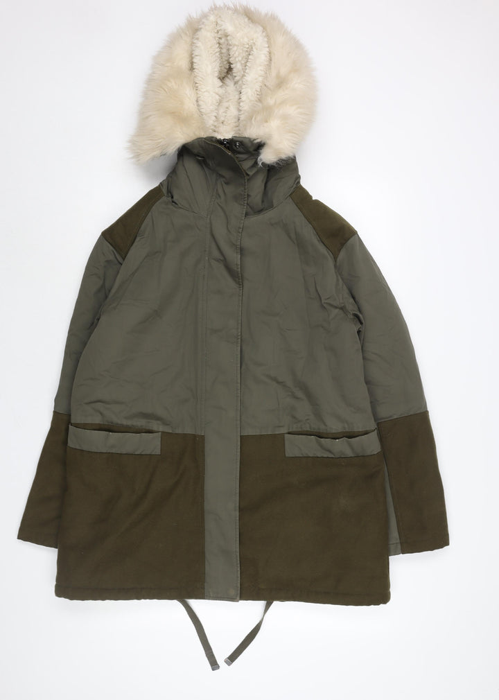 Topshop Womens Green Parka Coat Size 10 Zip - Panelled
