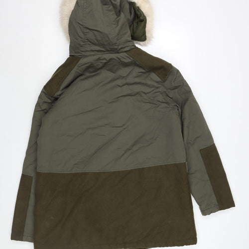 Topshop Womens Green Parka Coat Size 10 Zip - Panelled