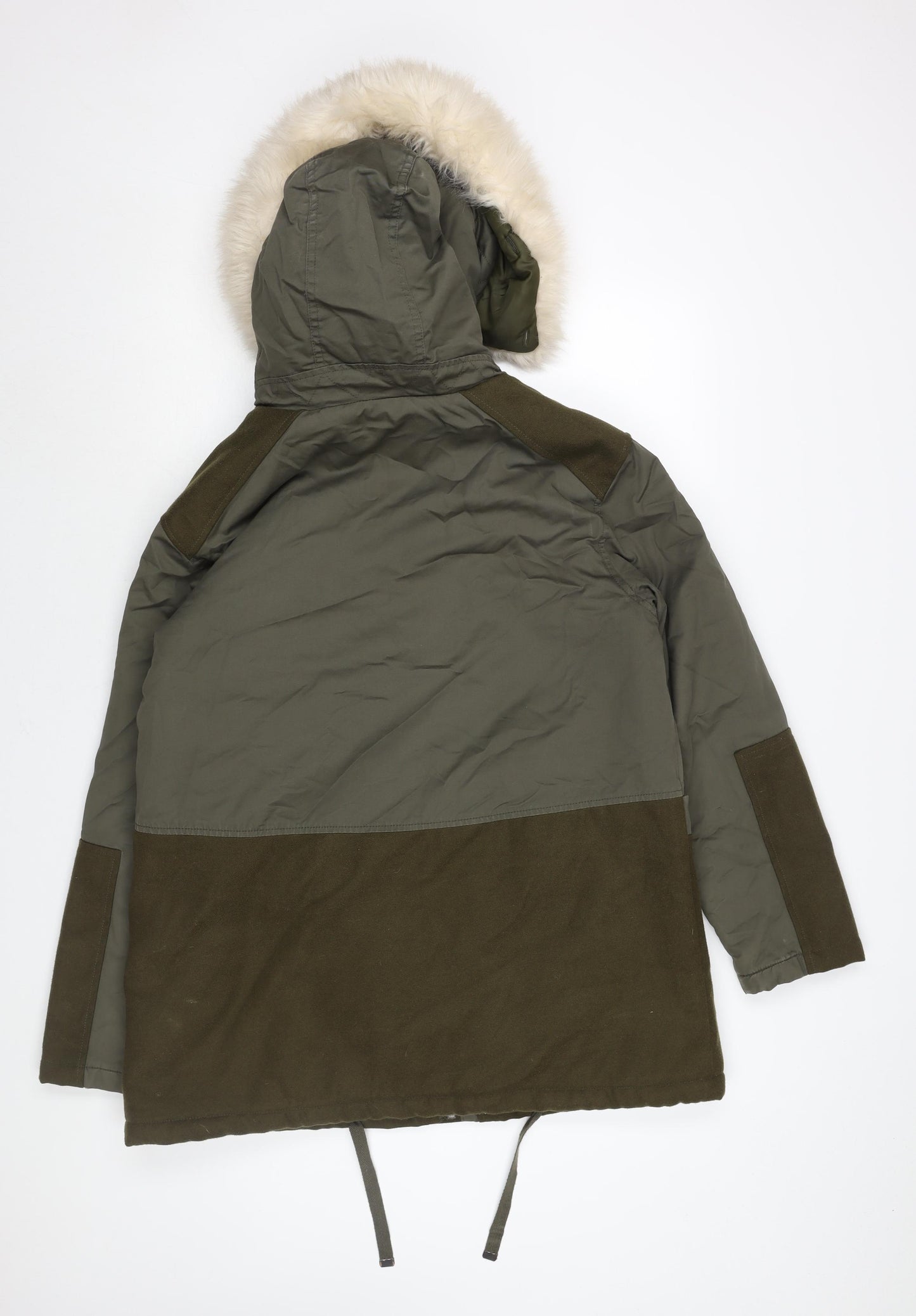 Topshop Womens Green Parka Coat Size 10 Zip - Panelled