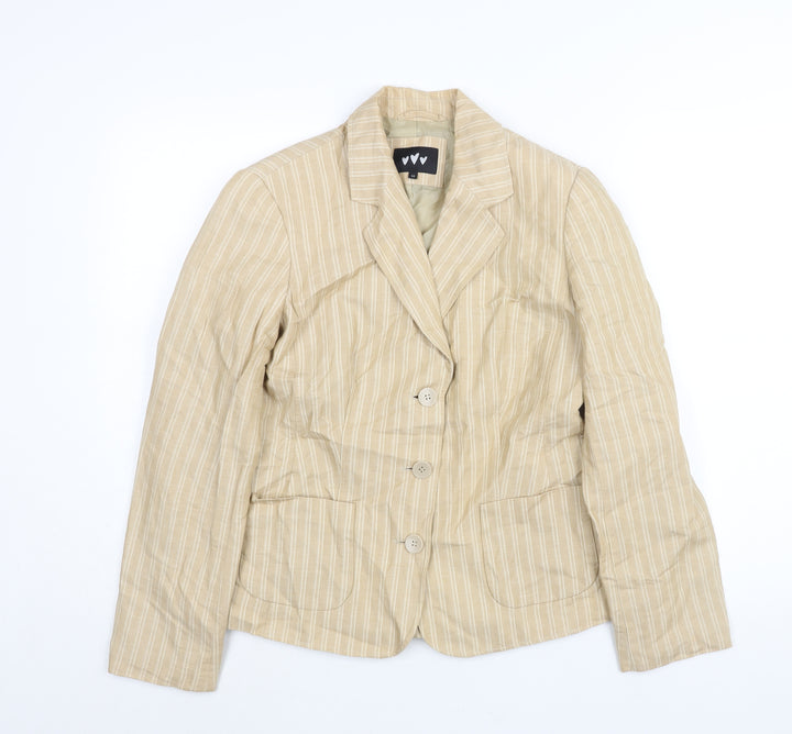Per Una Womens Beige Striped Jacket Blazer Size 12 Button