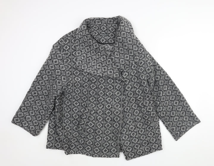 Bonmarché Womens Grey Geometric Overcoat Coat Size 22 Snap