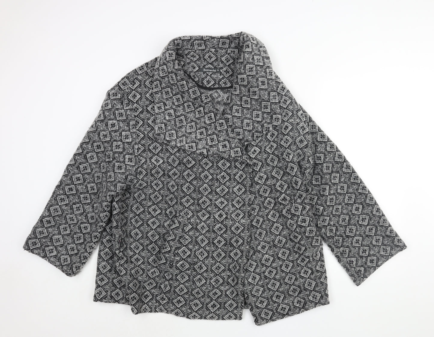 Bonmarché Womens Grey Geometric Overcoat Coat Size 22 Snap