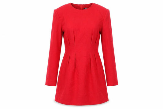 Front view of Wanderdoll women’s red polyester a-line, size UK 8, round neck zip - shoulder pads