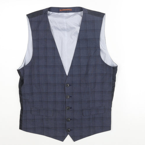 Burton Mens Blue Check Polyester Jacket Suit Waistcoat Size M Regular - Chest 38-40