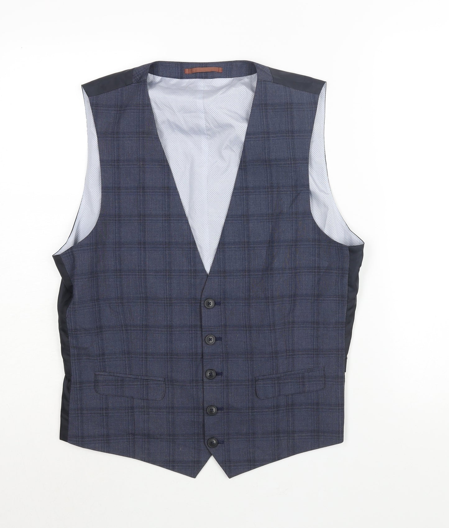 Burton Mens Blue Check Polyester Jacket Suit Waistcoat Size M Regular - Chest 38-40