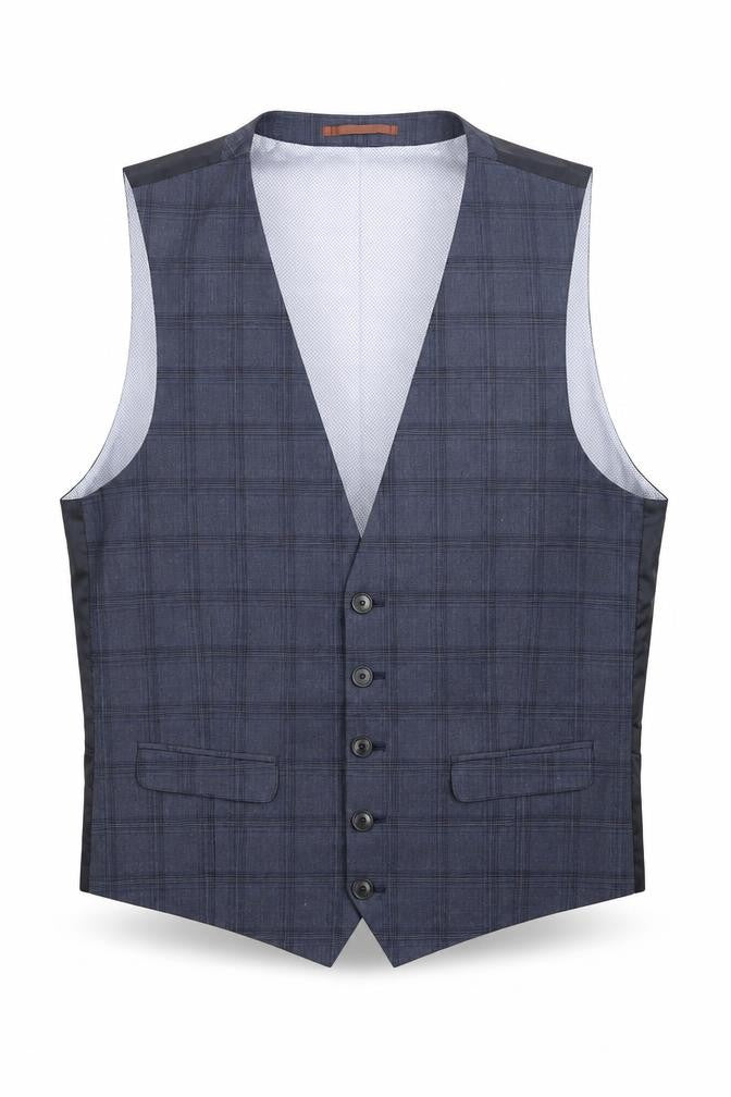Burton Mens Blue Check Polyester Jacket Suit Waistcoat Size M Regular - Chest 38-40
