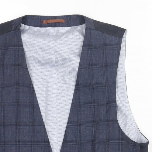 Burton Mens Blue Check Polyester Jacket Suit Waistcoat Size M Regular - Chest 38-40