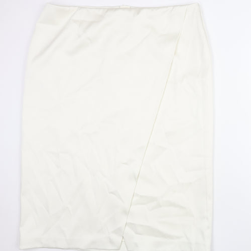 Marks and Womens Ivory Polyester Straight & Pencil Skirt Size 24 Zip - Wrap Style