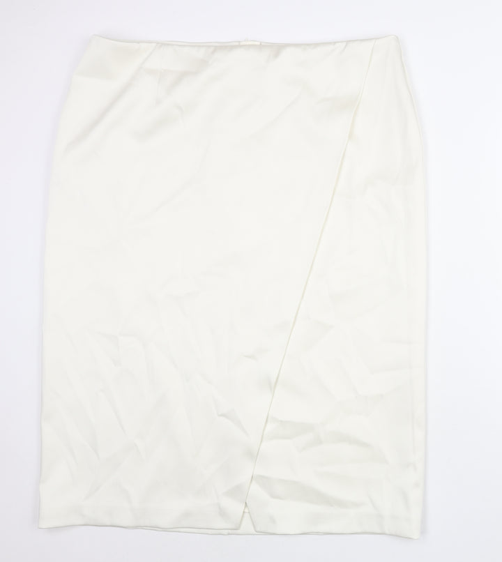 Marks and Womens Ivory Polyester Straight & Pencil Skirt Size 24 Zip - Wrap Style