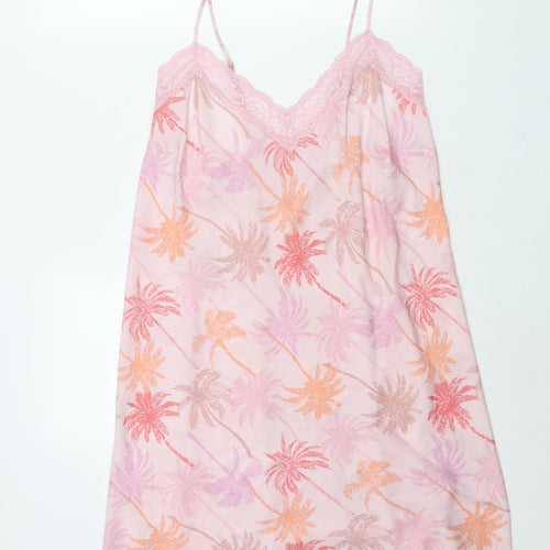 Marks and Spencer Womens Pink Geometric Polyester Cami Dress Size 36 - Lace Trim Palm Tree Print