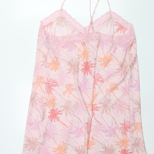 Marks and Spencer Womens Pink Geometric Polyester Cami Dress Size 36 - Lace Trim Palm Tree Print