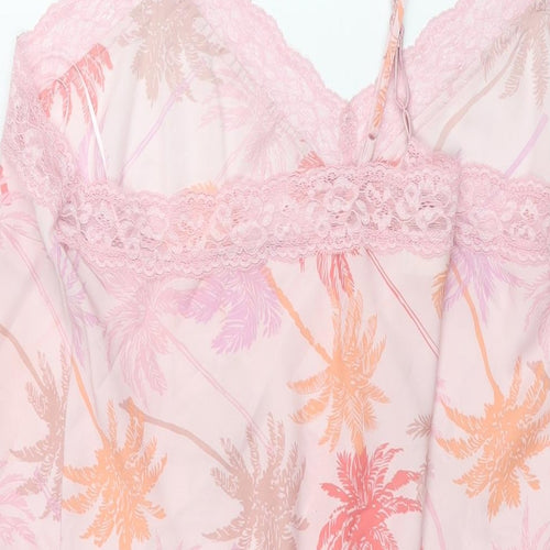 Marks and Spencer Womens Pink Geometric Polyester Cami Dress Size 36 - Lace Trim Palm Tree Print