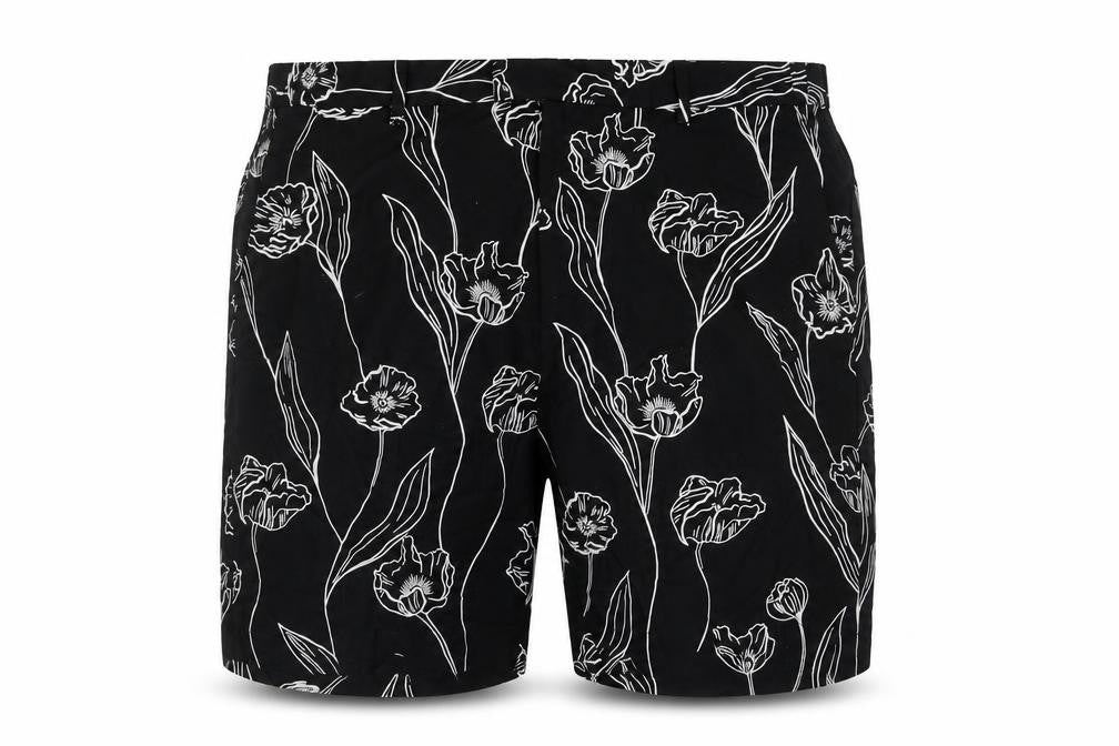 Autograph Mens Black Floral Polyester Chino Shorts Size 40 in L7 in Regular Zip