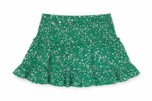 Marks and Spencer Girls Green Floral Viscose Flare Skirt Size 9-10 Years Regular Pull On - Smocked