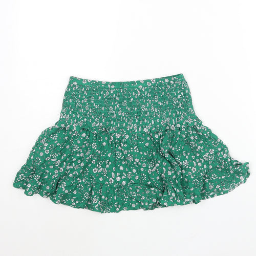 Marks and Spencer Girls Green Floral Viscose Flare Skirt Size 9-10 Years Regular Pull On - Smocked
