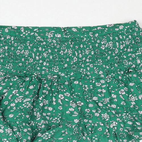 Marks and Spencer Girls Green Floral Viscose Flare Skirt Size 9-10 Years Regular Pull On - Smocked