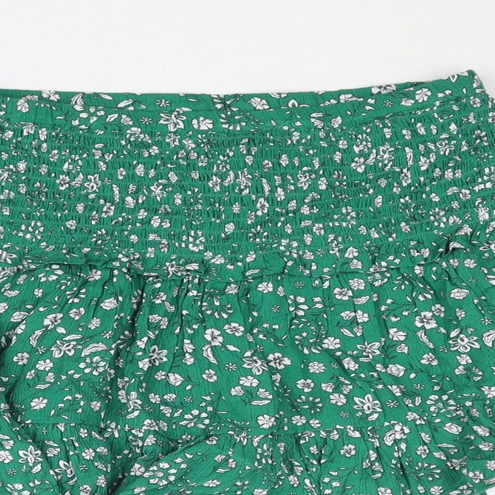 Marks and Spencer Girls Green Floral Viscose Flare Skirt Size 9-10 Years Regular Pull On - Smocked