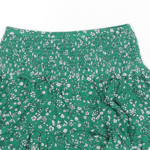 Marks and Spencer Girls Green Floral Viscose Flare Skirt Size 9-10 Years Regular Pull On - Smocked