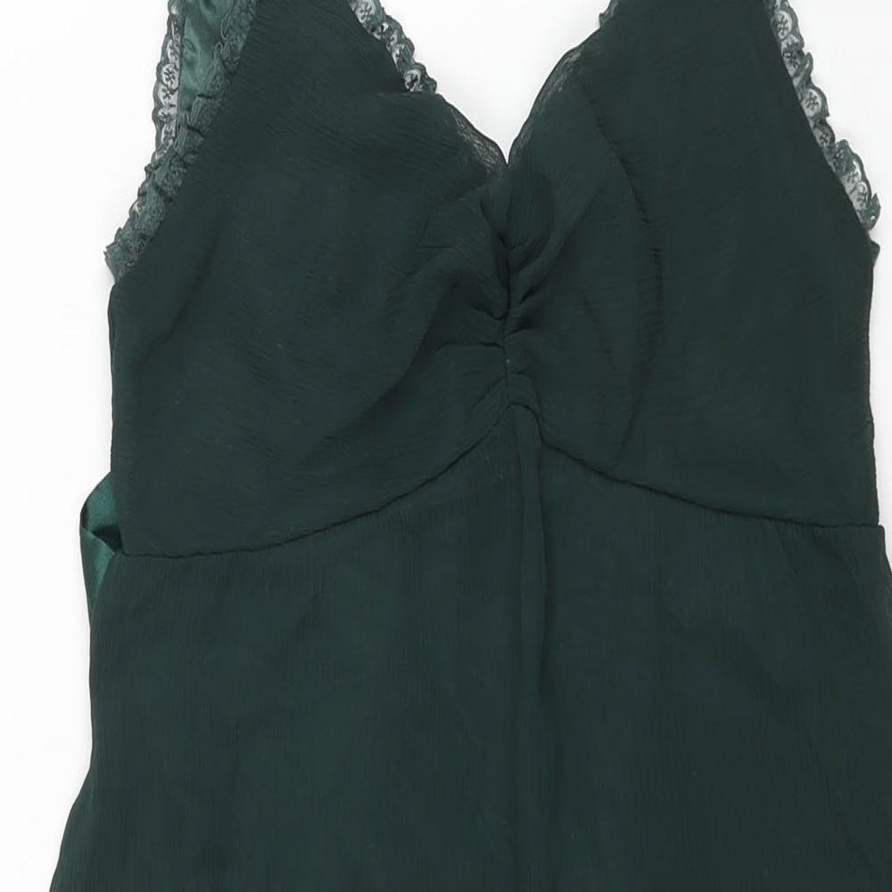 Kookai Womens Green Polyester Shift Size 10 V-Neck Zip - Belted Lace Trim