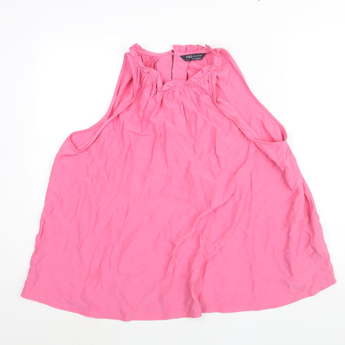 Marks and Spencer Womens Pink Polyester Camisole Blouse Size 16 Round Neck - Frill