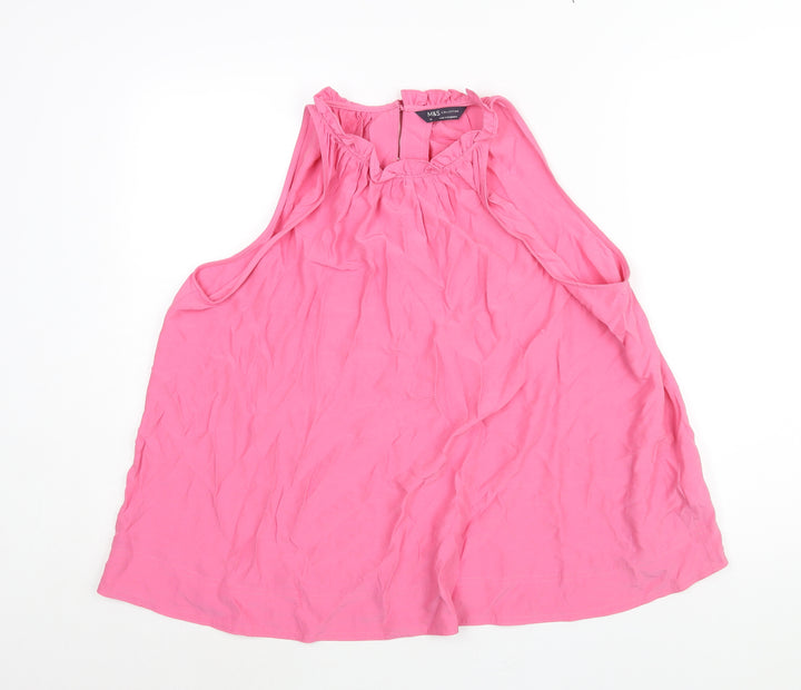 Marks and Spencer Womens Pink Polyester Camisole Blouse Size 16 Round Neck - Frill