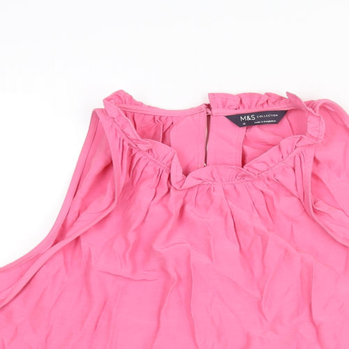 Marks and Spencer Womens Pink Polyester Camisole Blouse Size 16 Round Neck - Frill
