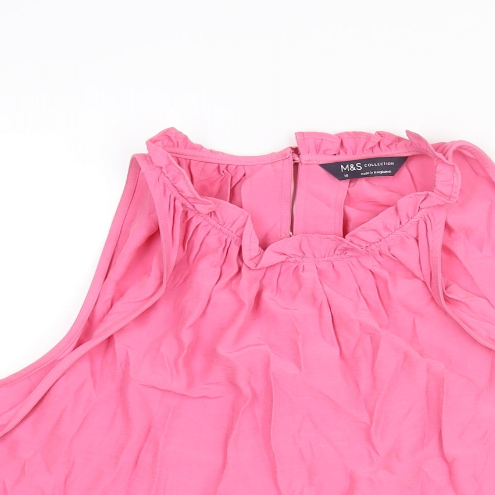 Marks and Spencer Womens Pink Polyester Camisole Blouse Size 16 Round Neck - Frill