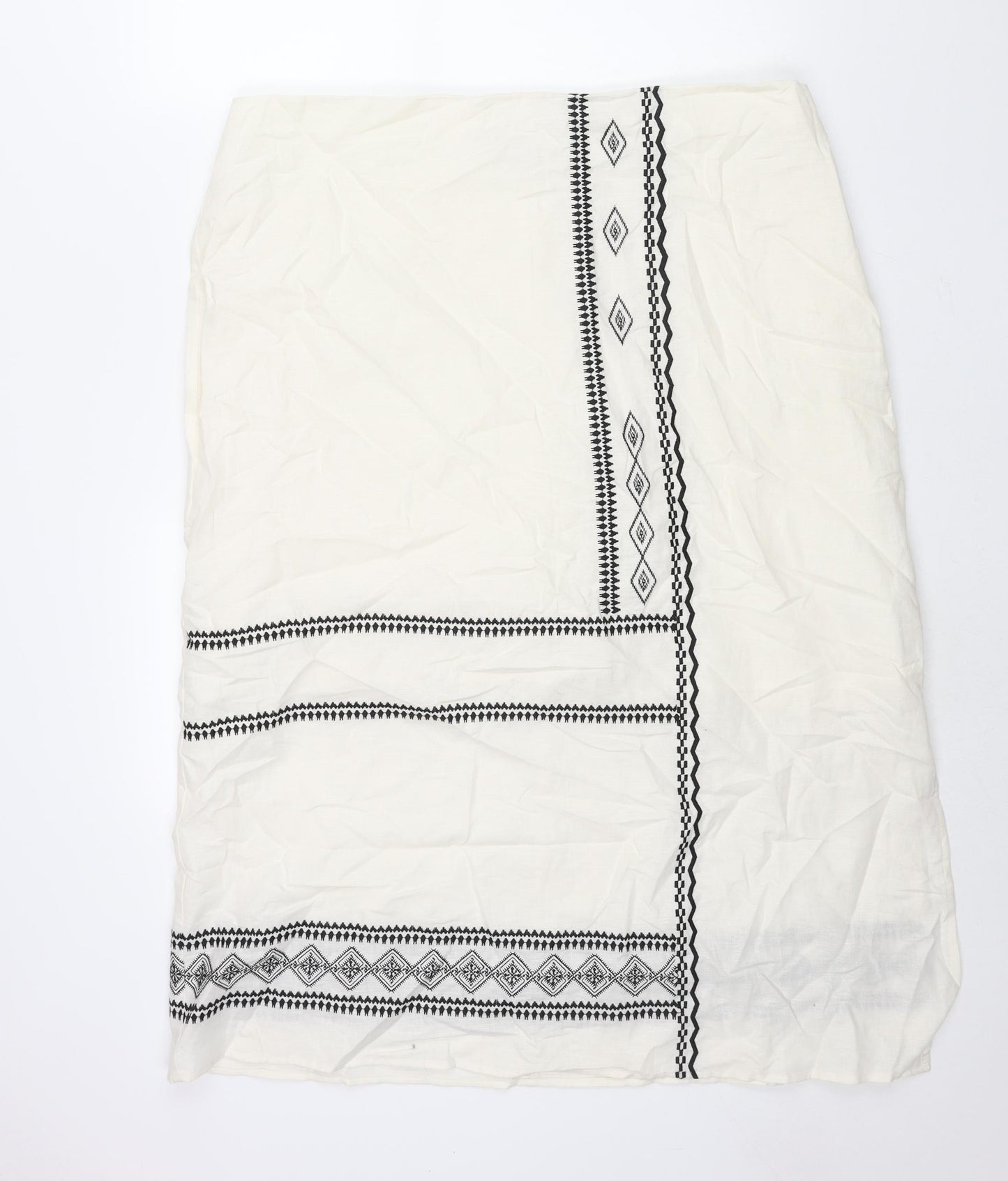 Marks and Spencer Womens Ivory Cotton Straight & Pencil Skirt Size 20 Zip - Embroidered Detail Side Slit