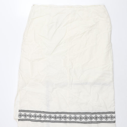 Marks and Spencer Womens Ivory Cotton Straight & Pencil Skirt Size 20 Zip - Embroidered Detail Side Slit