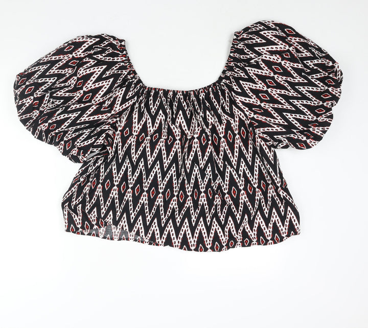 Marks and Spencer Womens Multicoloured Geometric Polyester Basic Blouse Size 20 Round Neck - Rouched