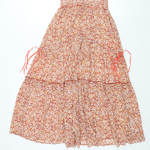 snidel Womens Multicoloured Floral Polyester Peasant Skirt Size 24 in - Drawstring Detail Semi Sheer Elastic Waist