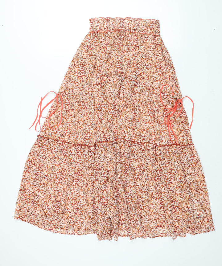 snidel Womens Multicoloured Floral Polyester Peasant Skirt Size 24 in - Drawstring Detail Semi Sheer Elastic Waist