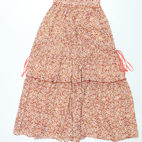 snidel Womens Multicoloured Floral Polyester Peasant Skirt Size 24 in - Drawstring Detail Semi Sheer Elastic Waist