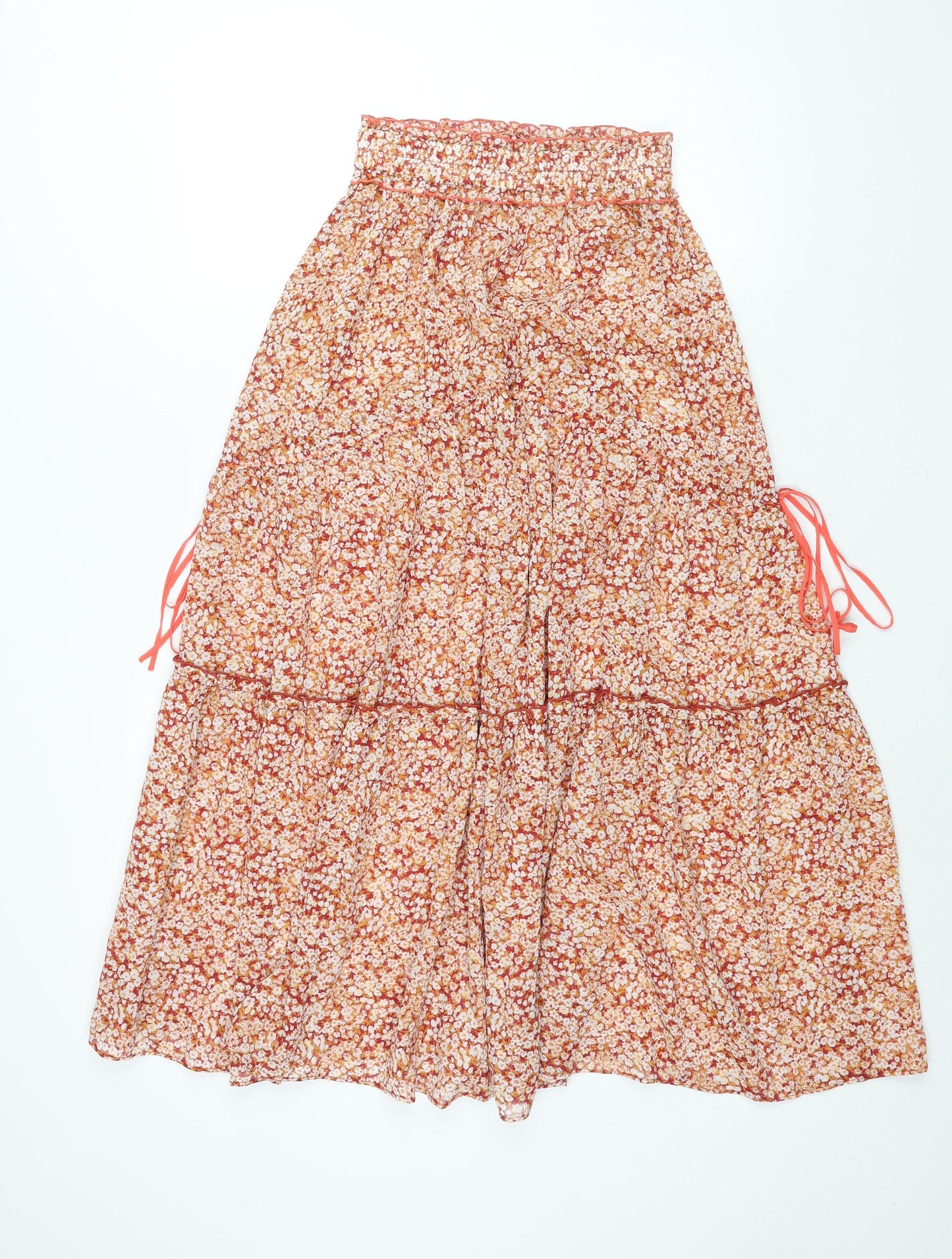 snidel Womens Multicoloured Floral Polyester Peasant Skirt Size 24 in - Drawstring Detail Semi Sheer Elastic Waist
