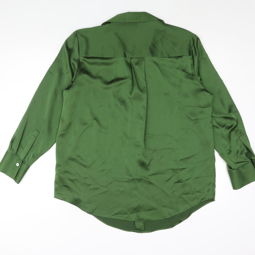 Marks and Spencer Womens Green Polyester Basic Button-Up Size 14 Collared