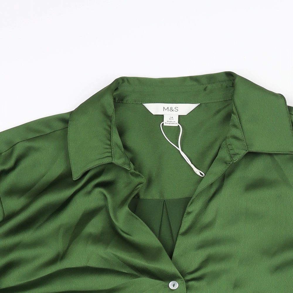Marks and Spencer Womens Green Polyester Basic Button-Up Size 14 Collared