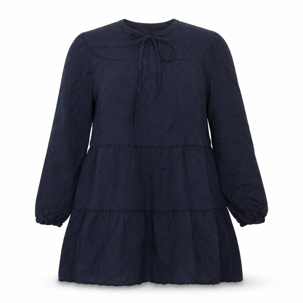 Marks and Spencer Womens Blue Lyocell A-Line Size 12 V-Neck Tie - Smocked