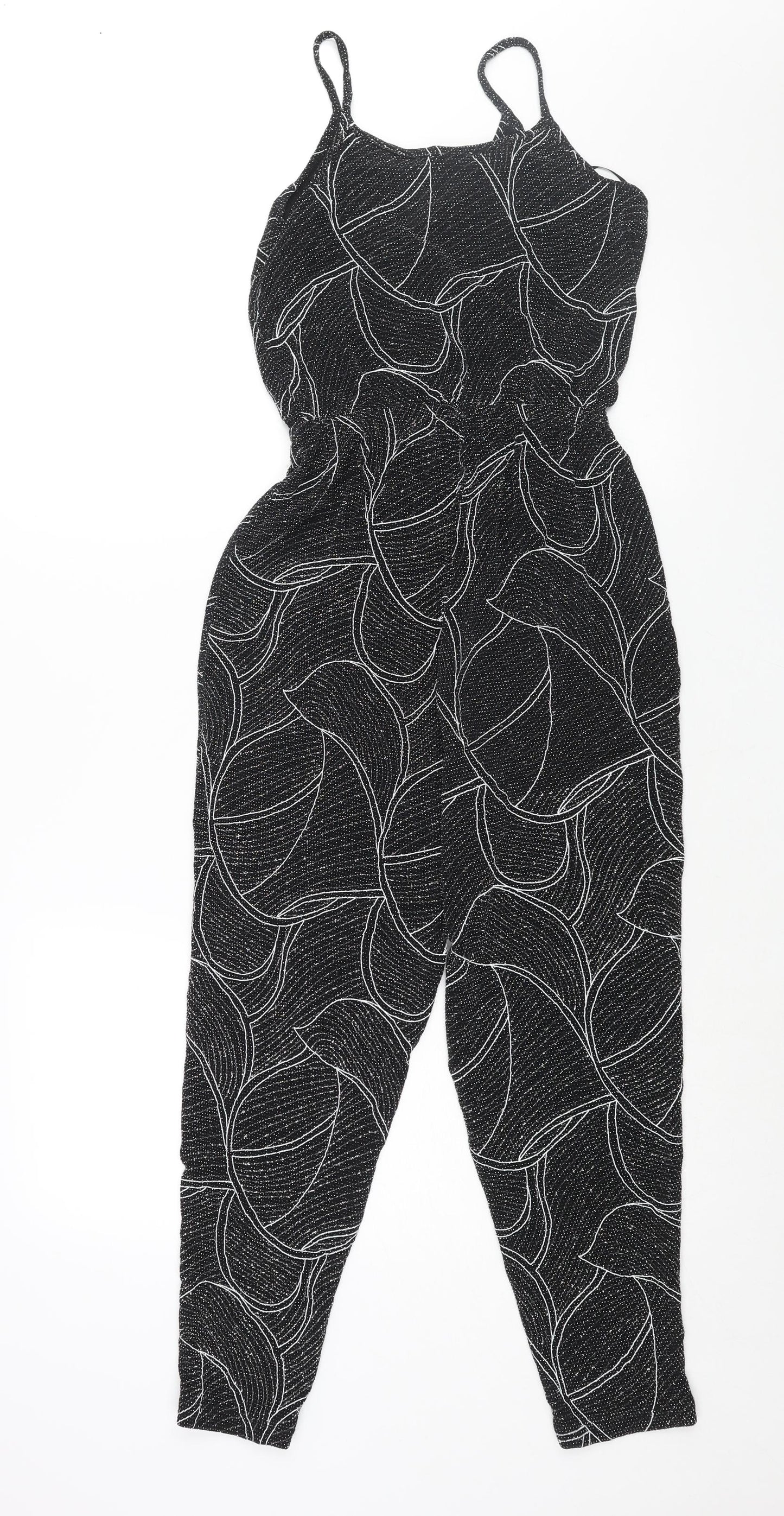 Topshop Womens Black Nylon Jumpsuit One-Piece Size 8 L27 in Pullover - Glitter